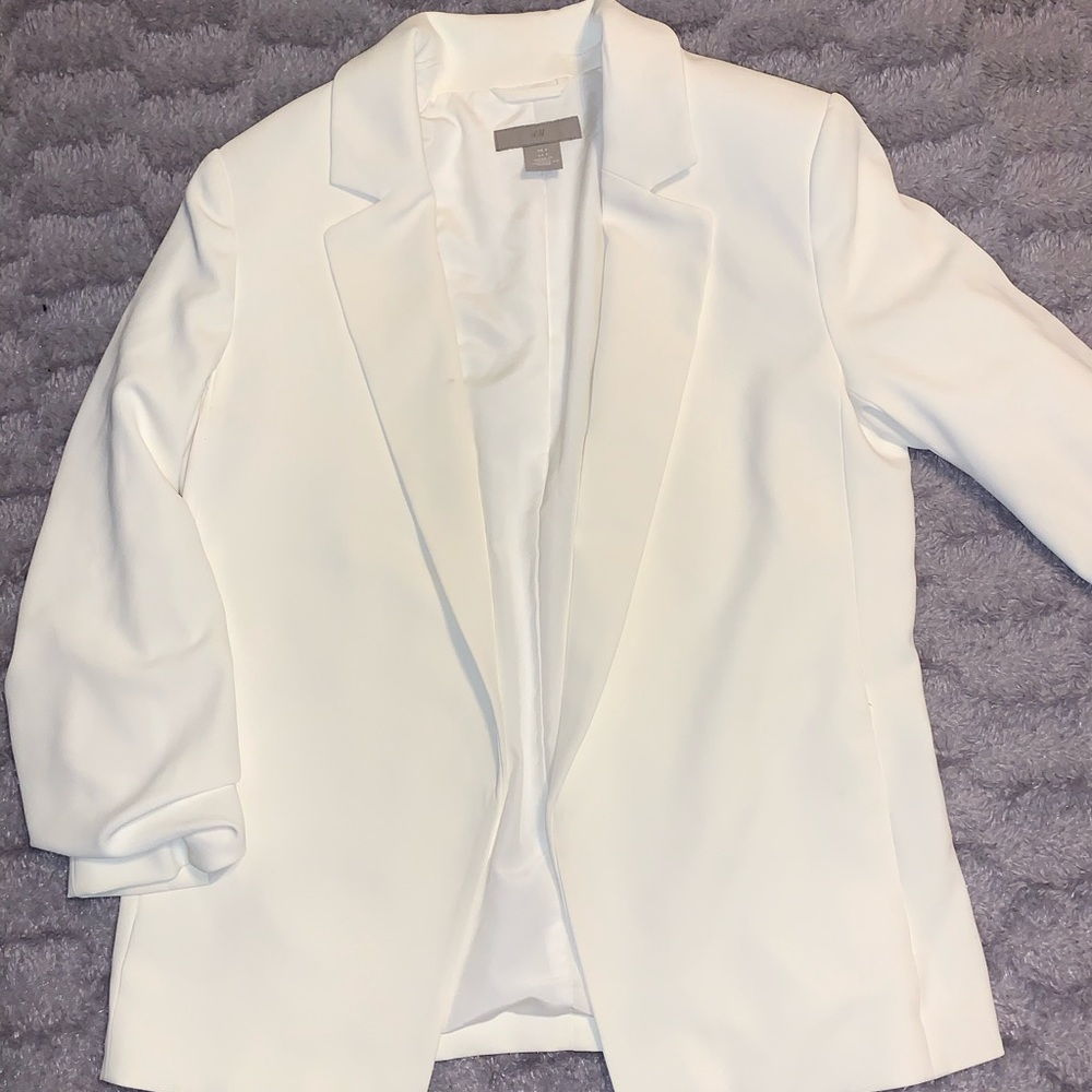 White Cuffed Sleeve Blazer